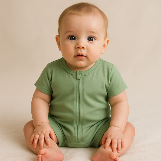 Grenouillère Bébé Vert Printemps à Manches Courtes