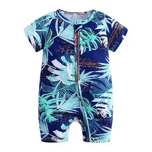 Grenouillère Bébé Bleu Marine avec Motifs Tropicaux
