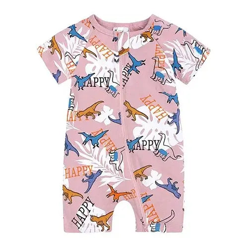 Grenouillère Bébé Rose Été Fille Avec Motifs Dinosaures Multicolore