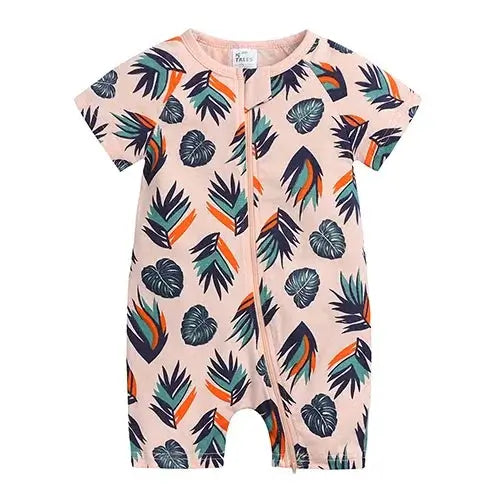 Grenouillère Bébé Rose Pâle avec Motifs Tropicaux