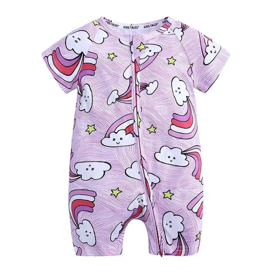 Grenouillère Pyjama Bébé Été à Motifs Nuages Avec Arc en Ciel