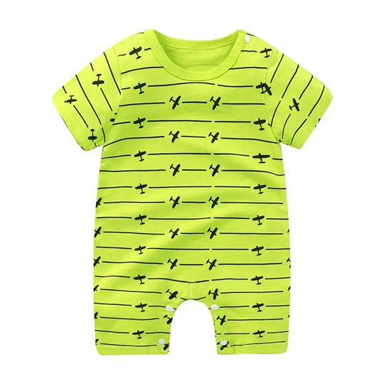 Pyjama Bébé Été Vert Citron avec Rayures et Avions