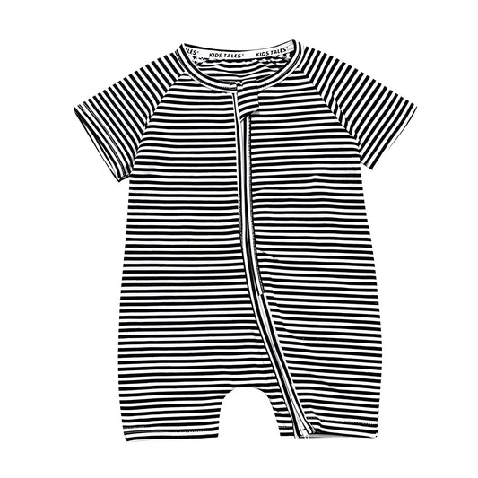 Pyjama Grenouillère Bébé Été à Rayures Noires et Blanches