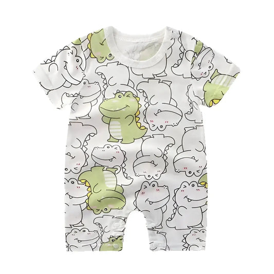 Pyjama Bébé Été Avec Motifs Dinosaures Blanc et Vert
