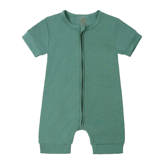 Grenouillère Bébé Vert Sauge à Manches Courtes