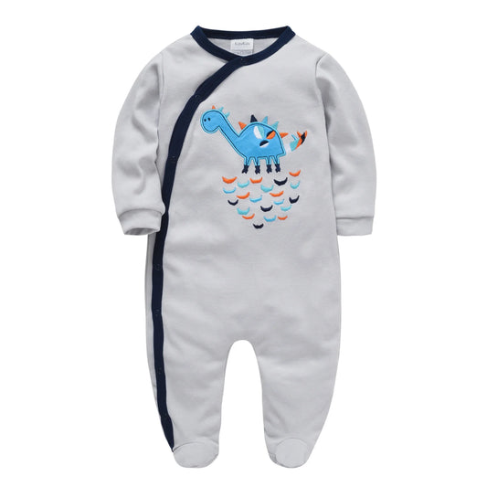 Grenouillère Bébé Dino Splash Gris Clair et Bleu Marine