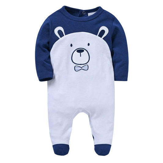 Grenouillère Bébé Ourson Élégant Bleu Marine et Blanc