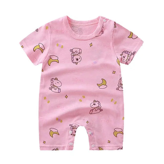 Barboteuse Courte Bebe Ete Licorne Rose