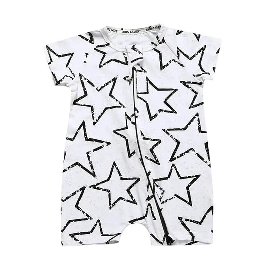 Grenouillère Bébé Blanche avec Motifs Étoiles Noires