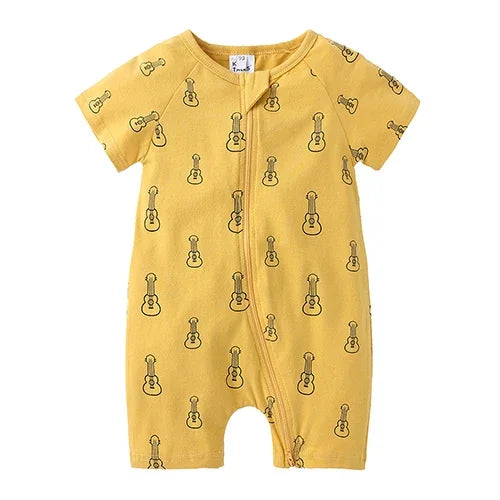 Grenouillère Bébé Jaune Moutarde avec Motifs Guitares