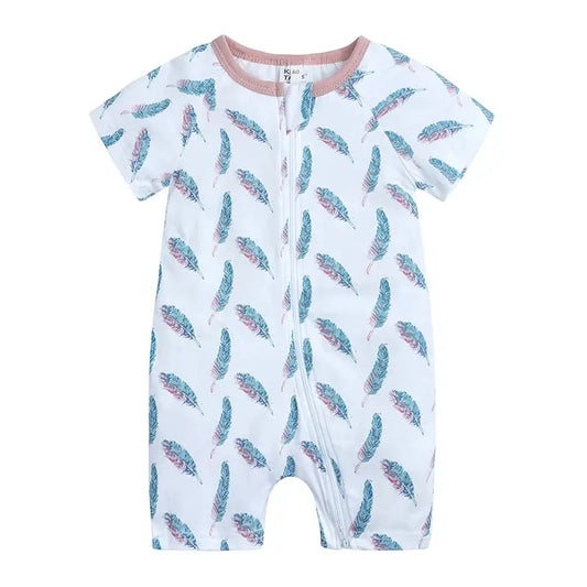 Grenouillère Bleu Ciel Bébé à Motifs Feuilles