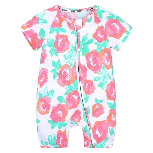 Grenouillère à Motifs Fleurs Roses d'Été Pour Bébé Fille