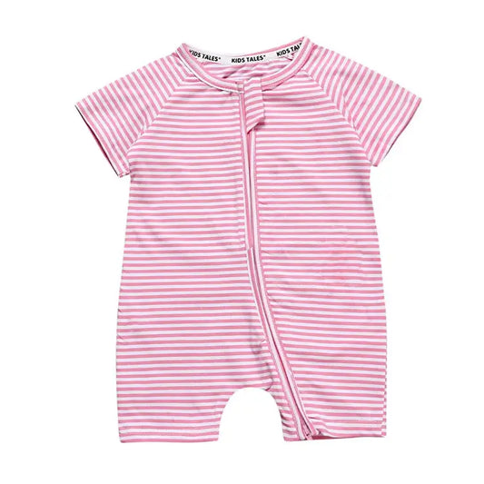 Pyjama Bébé Été à Rayures Roses et Blanches